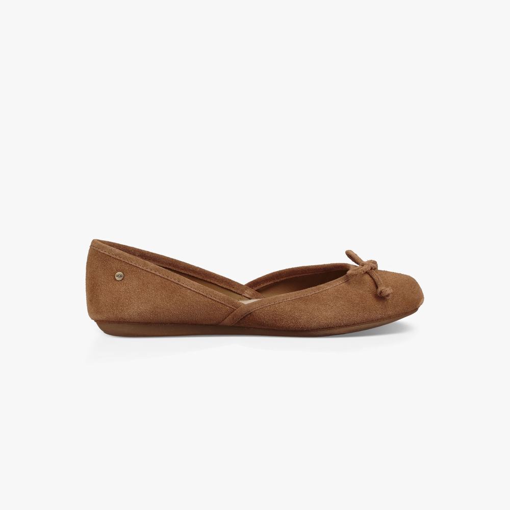 Chausson UGG Lena Flat Slip-On Femme Marron Soldes 390ANMDP